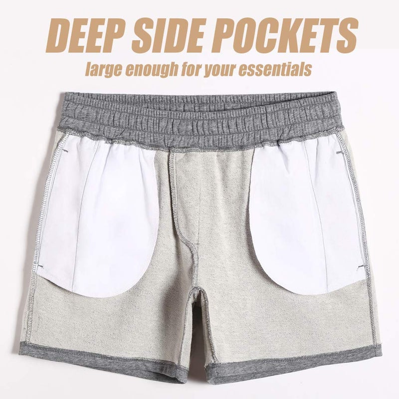 maamgic Mens Athletic Gym Shorts 5.5" Elastic Waist Casual Pajama Pocket Jogger Men Workout Short Pants Light Grey Shorts X-Small - Image 4